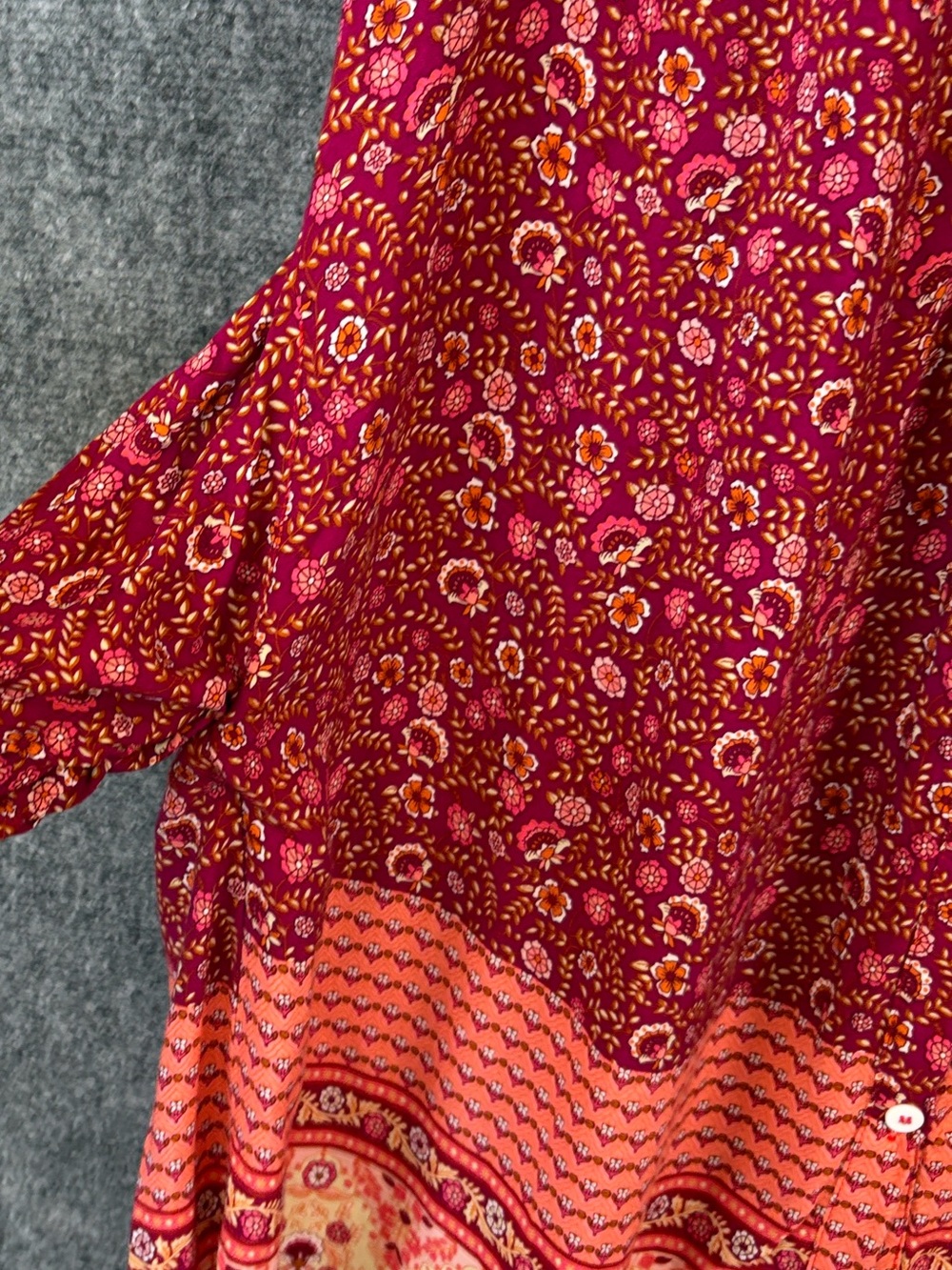 Boho Raspberry Floral Button-Front Midi Dress - Picture 6 of 14